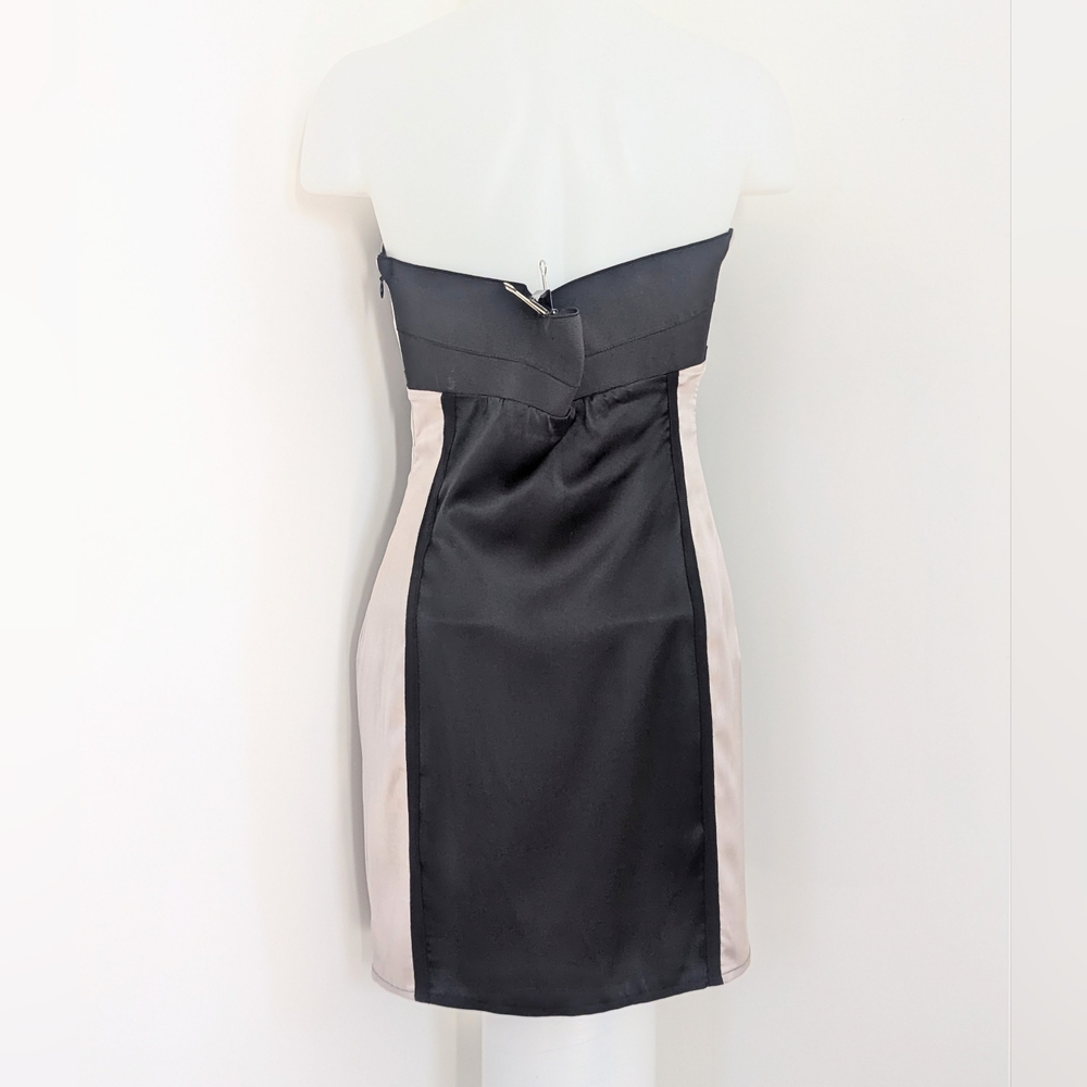 STELLA & JAMIE Color-Block Silk Strapless Mini Dress, Metallic Beading; Size M - Picture 7 of 15